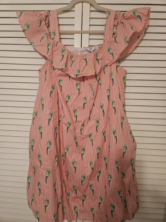crown & ivy Dresses & Skirts - crown & ivy Pink Striped Dress with Green Parrot Print
